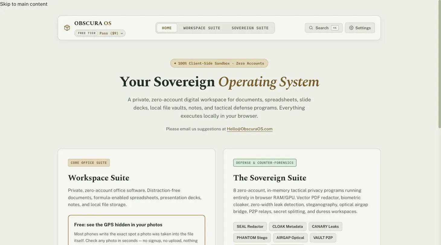 OBSCURA OS screenshot