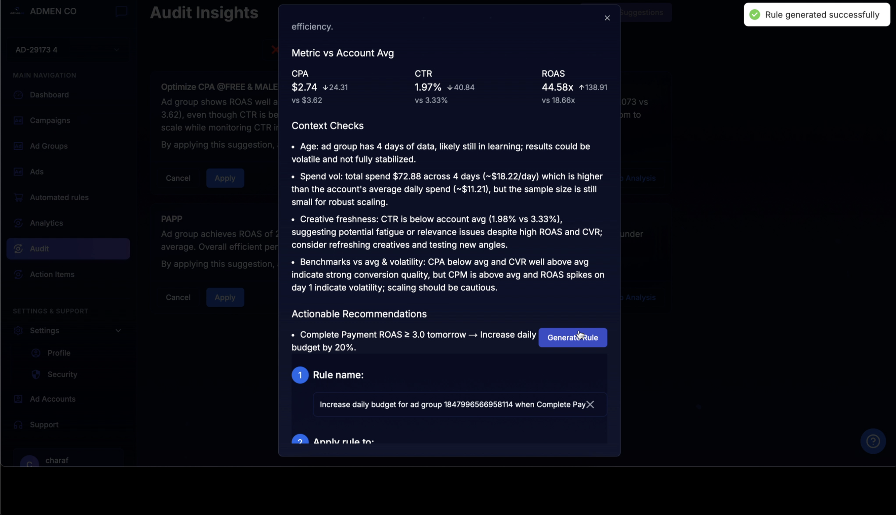 ADMEN – Automated TikTok Ad Optimization - Screenshot 2 showing product features and functionality
