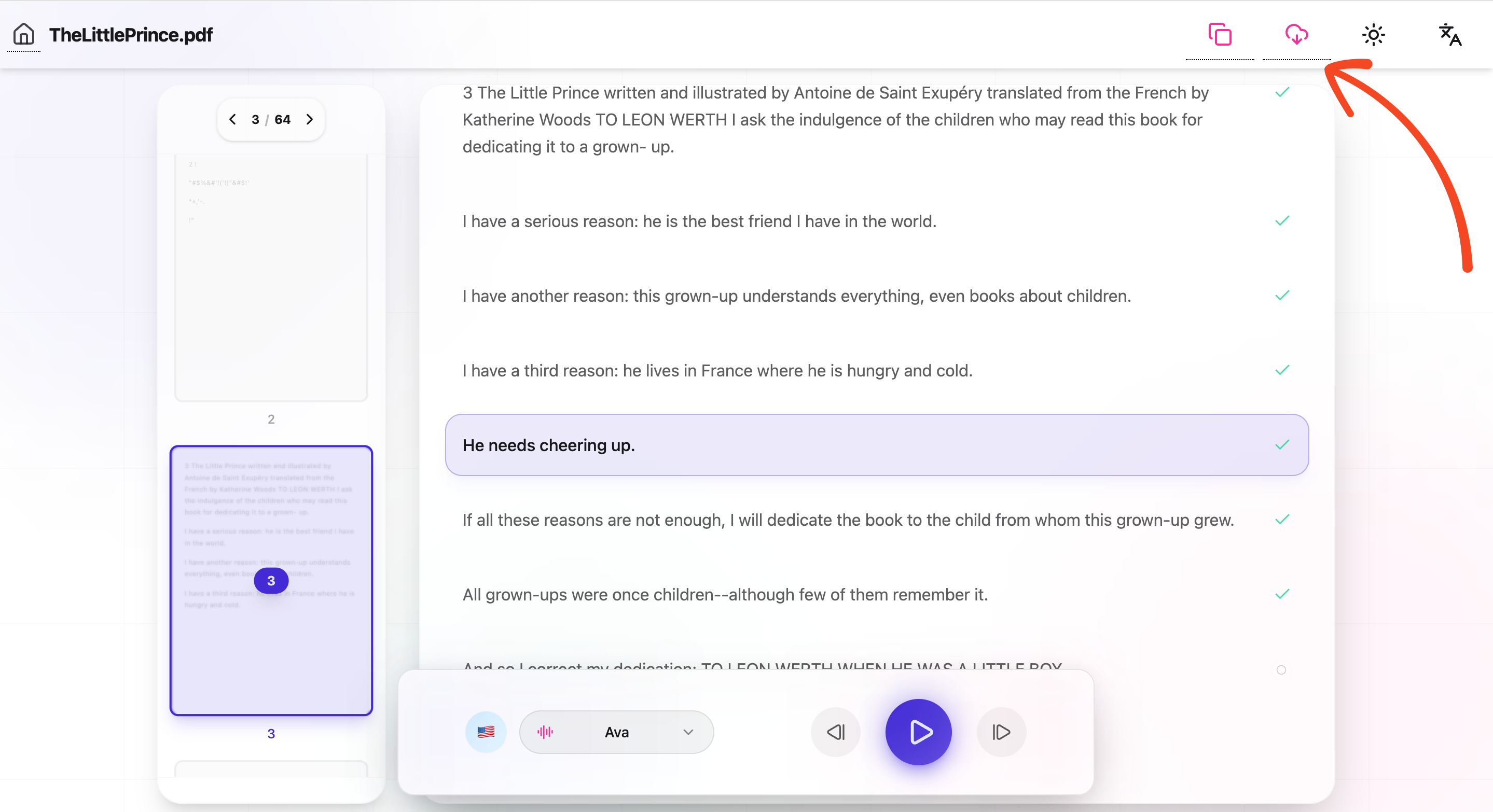 Read PDF Aloud - Screenshot 2 showing product features and functionality