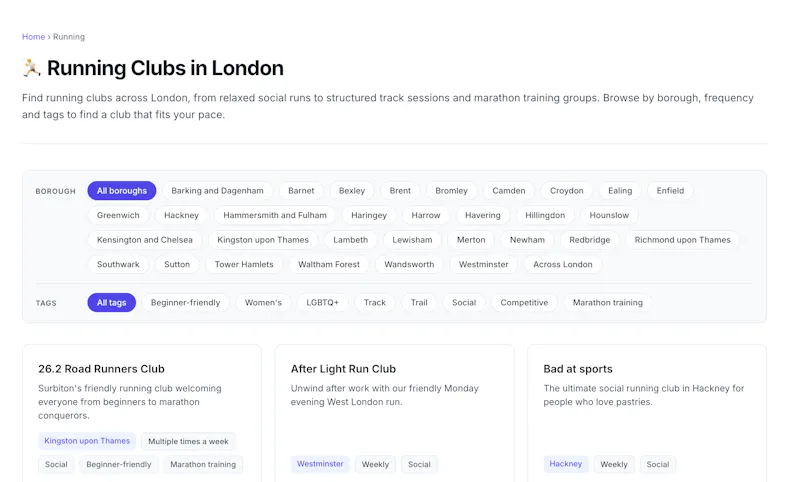 LondonSocialClubs.com screenshot 2