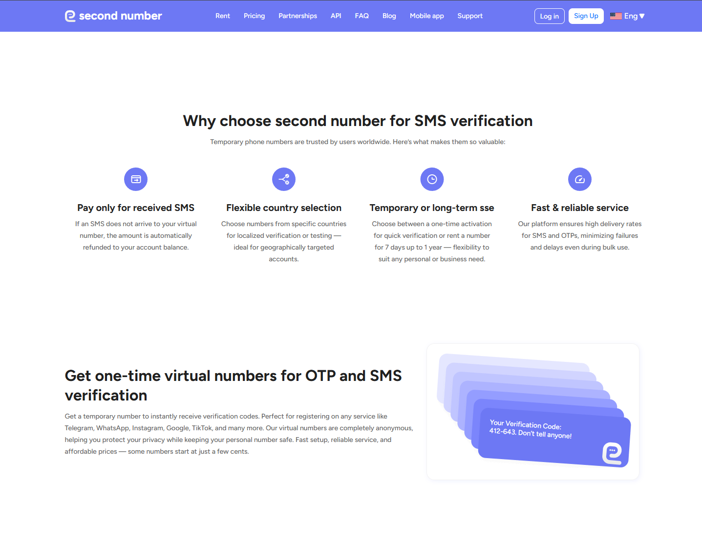 Second Number - Screenshot 2 showing product features and functionality