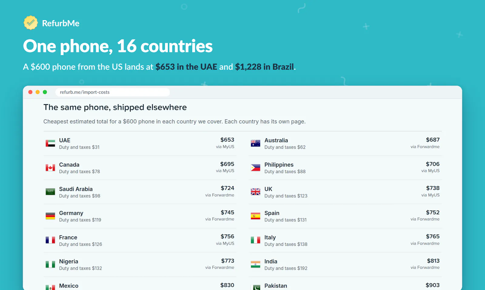 RefurbMe Import Costs screenshot 3