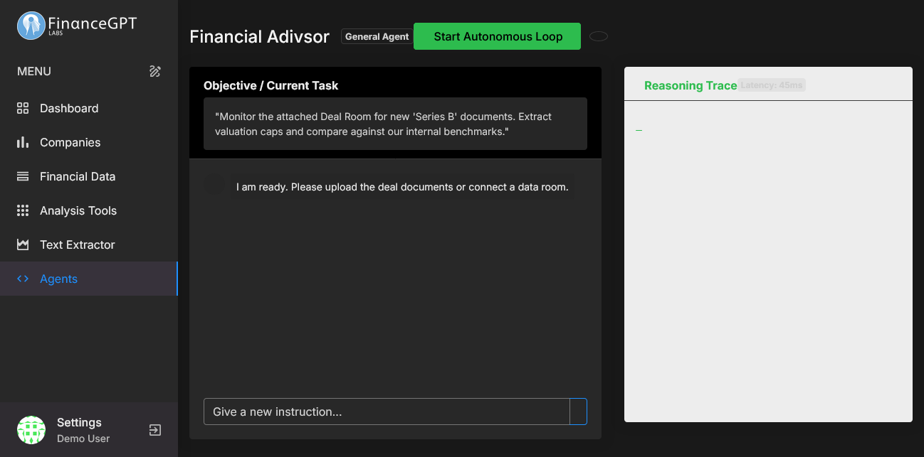 FinanceGPT - Main product screenshot demonstrating key features and user interface