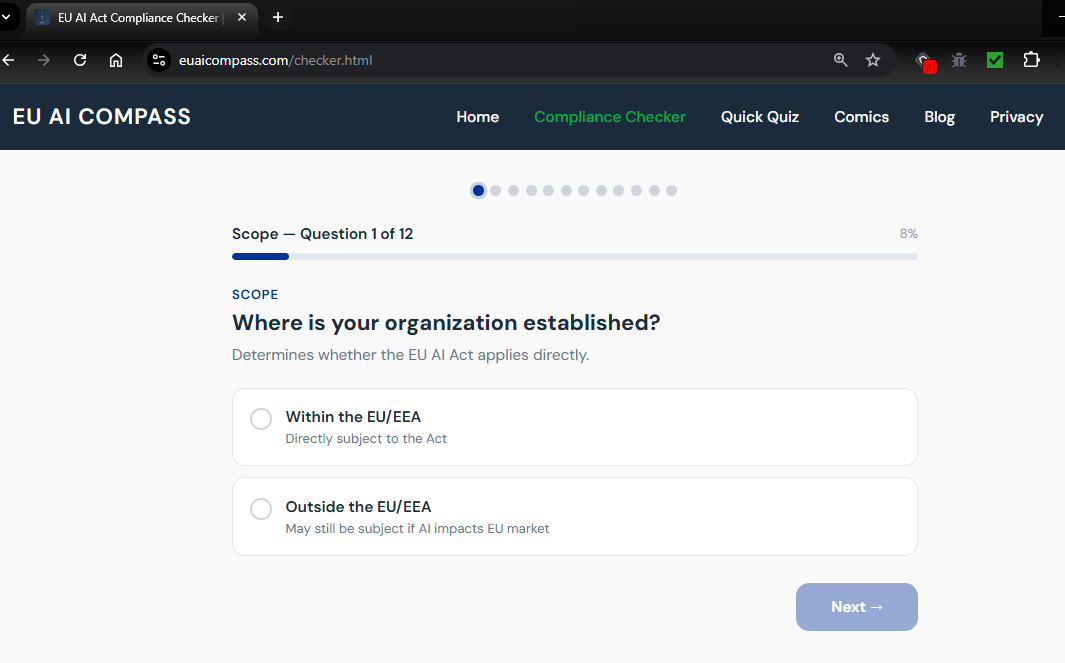 EU AI Compass - Screenshot 2 showing product features and functionality