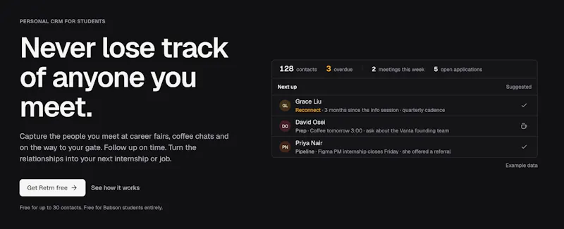 Retrn · Personal CRM screenshot 1