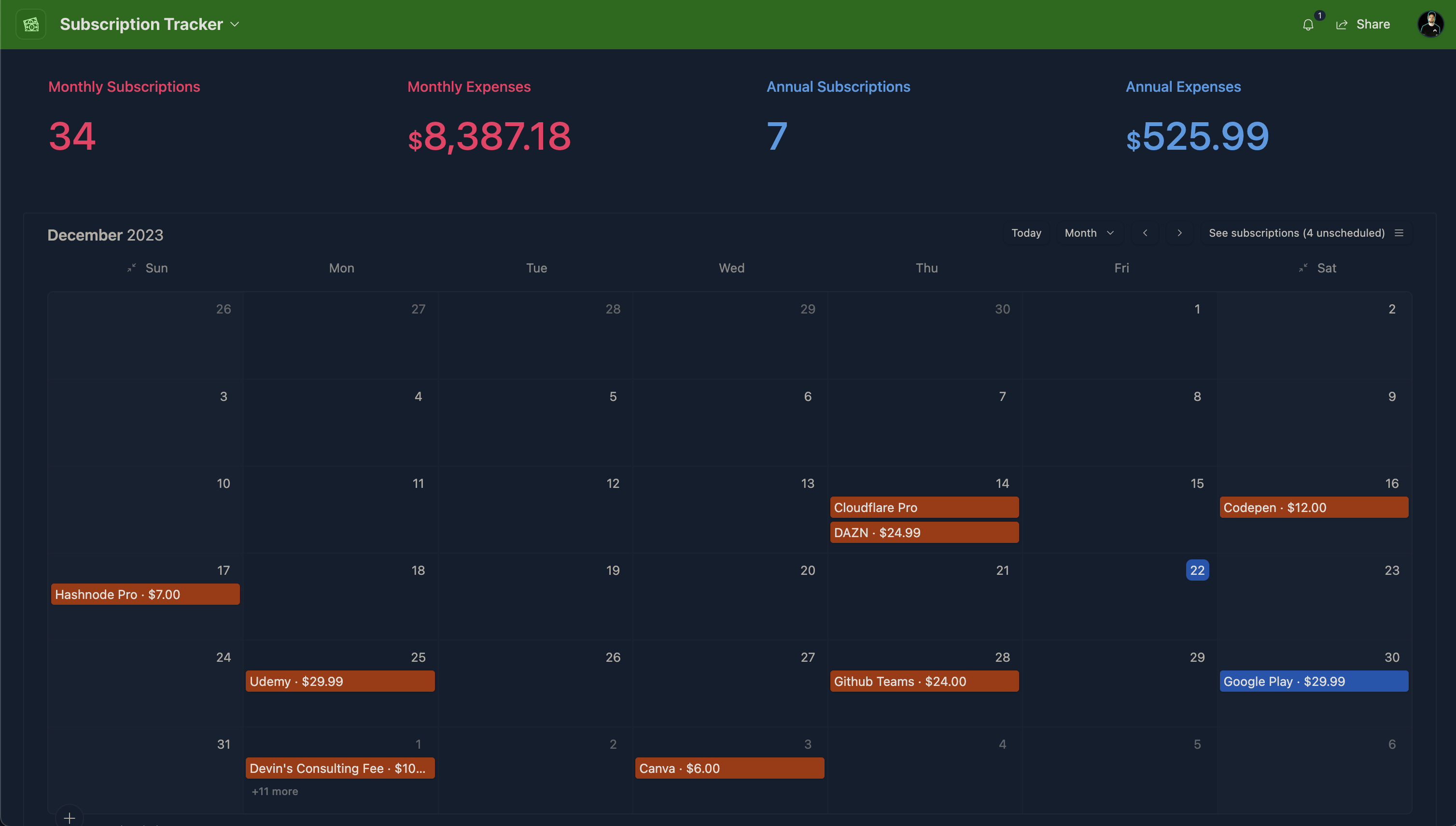 Airtable -Abonnement -Tracker media 4