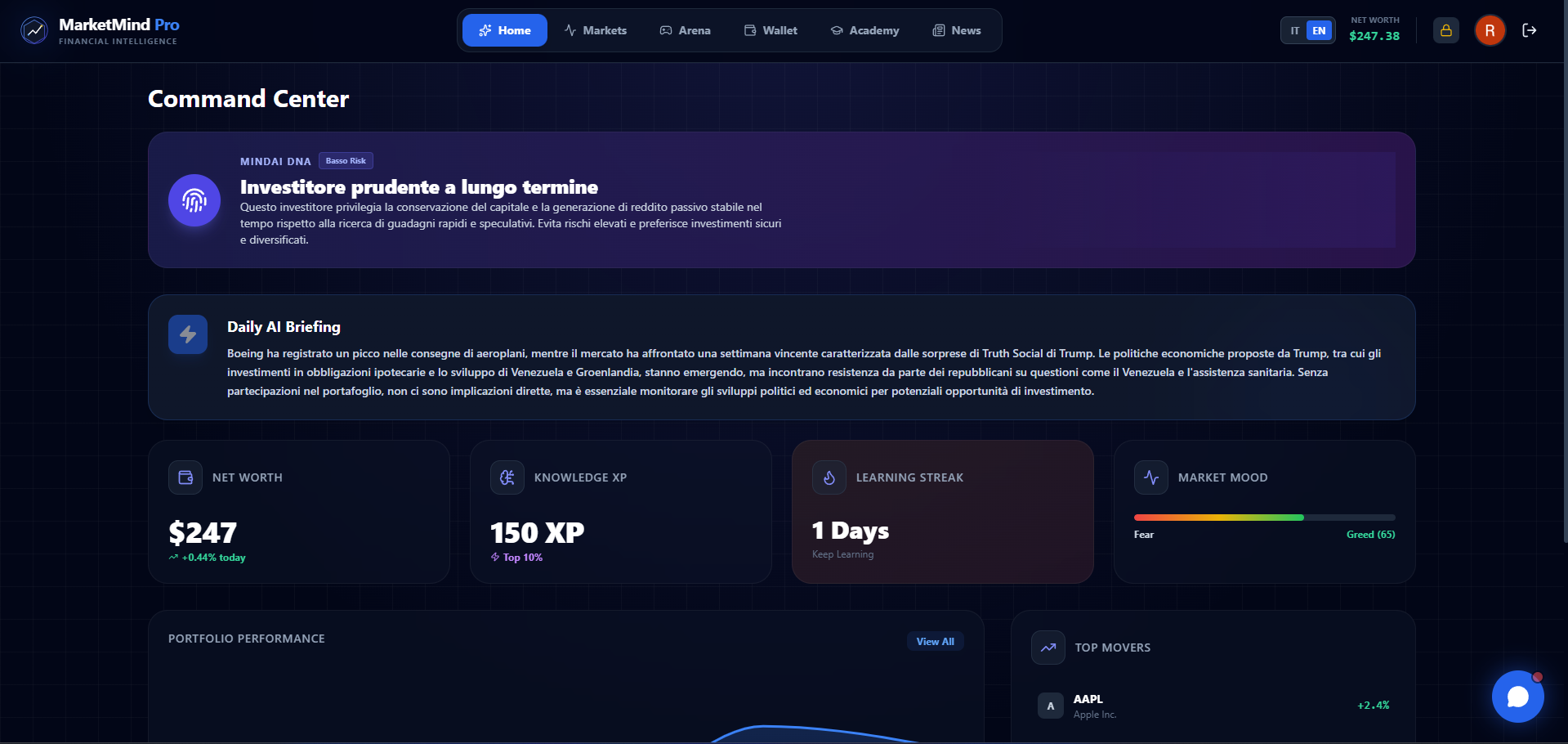 MarketMind - Main product screenshot demonstrating key features and user interface