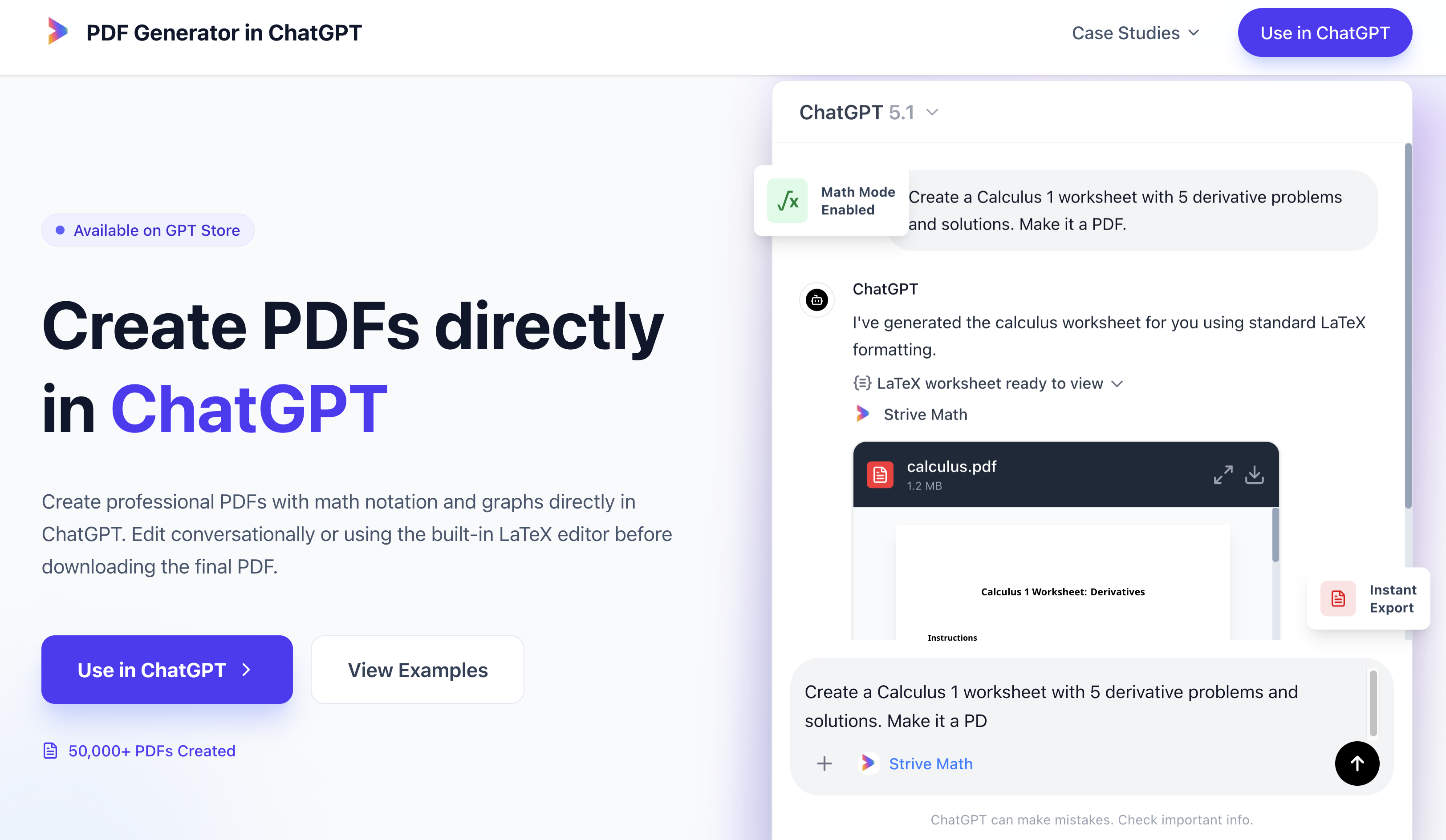 PDF Generator in ChatGPT - Main product screenshot demonstrating key features and user interface