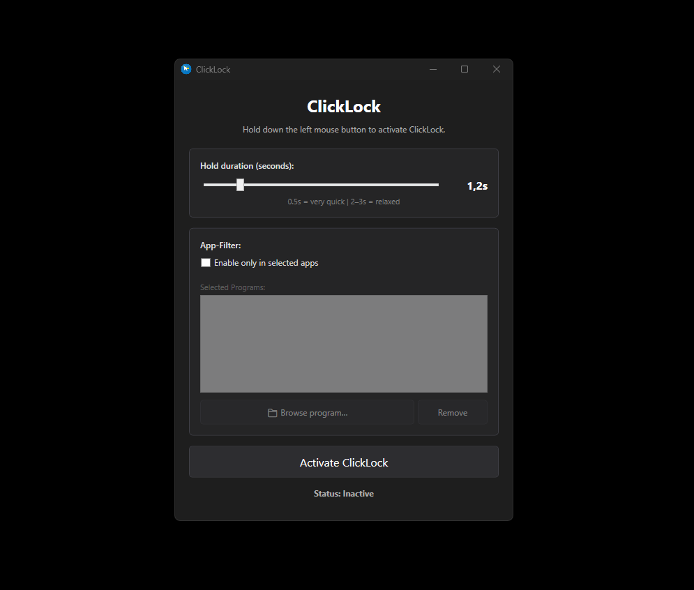 ClickLock Pro for Windows - Main product screenshot demonstrating key features and user interface