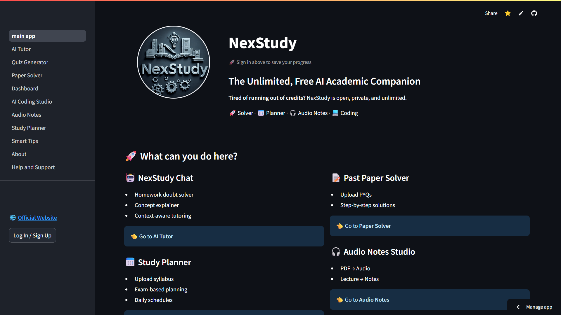 NexStudy - Main product screenshot demonstrating key features and user interface