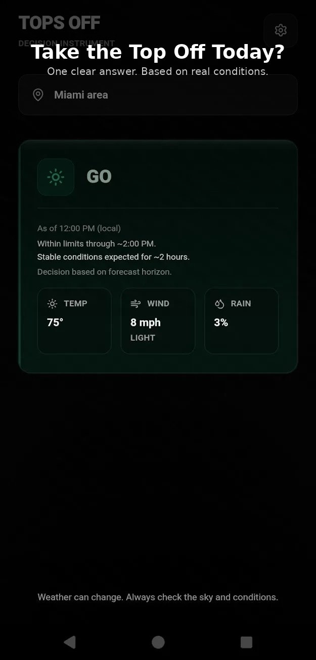 Tops Off – Jeep Weather Decision App - Screenshot 3 showing product features and functionality