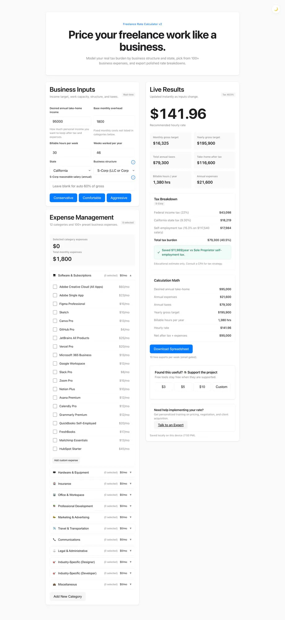 Freelance Rate Calculator のプロダクトバナー
