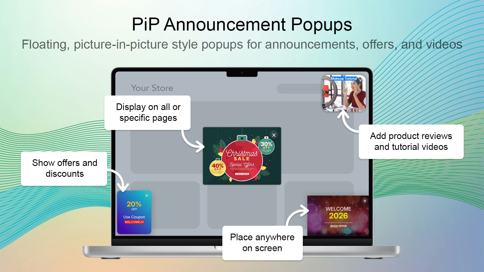 Shopify için PIP duyuru açılır pencereleri - Teklifler, Videolar ve Duyurular İçin Resim İçinde Popups medya 1