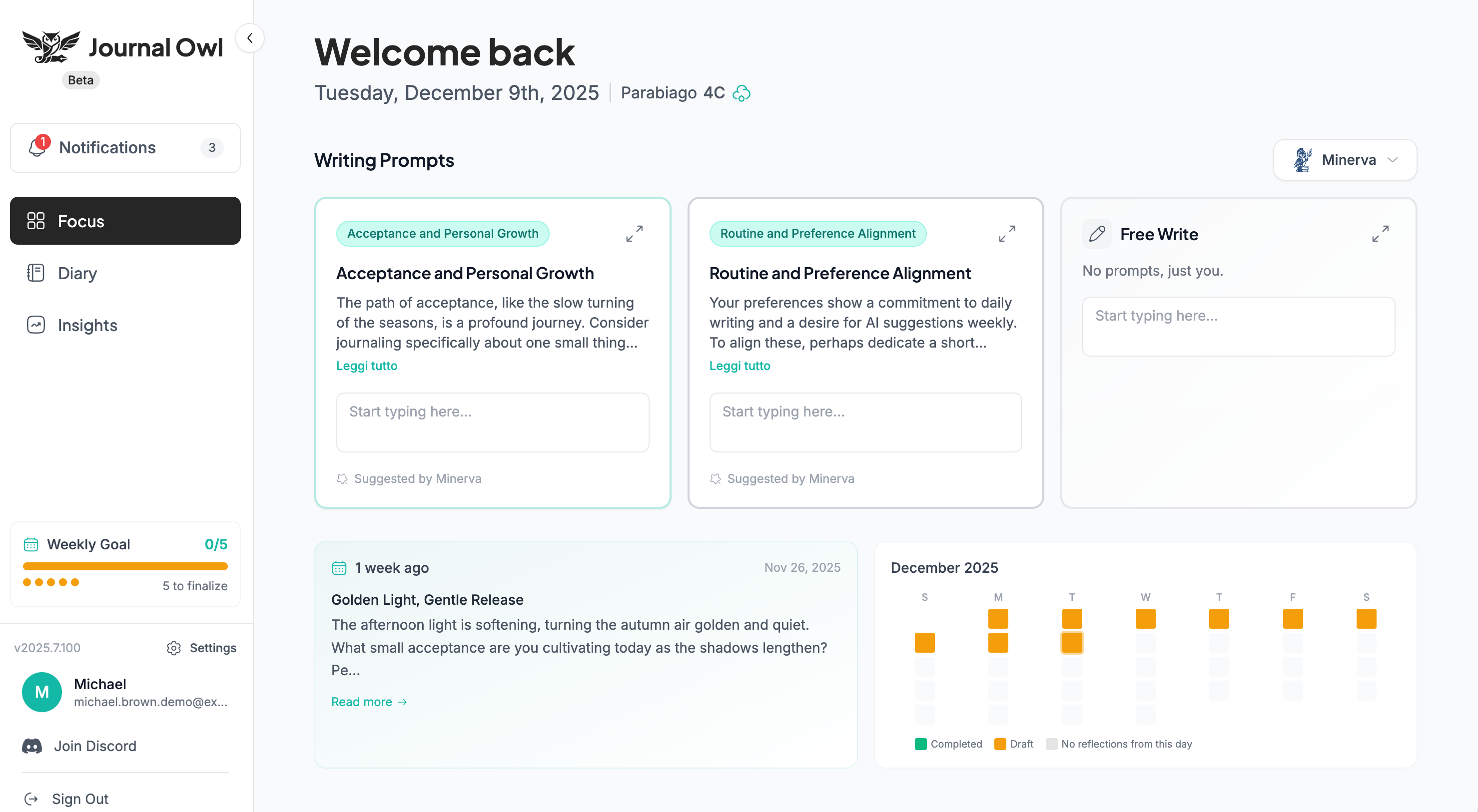 Journal Owl - Main product screenshot demonstrating key features and user interface