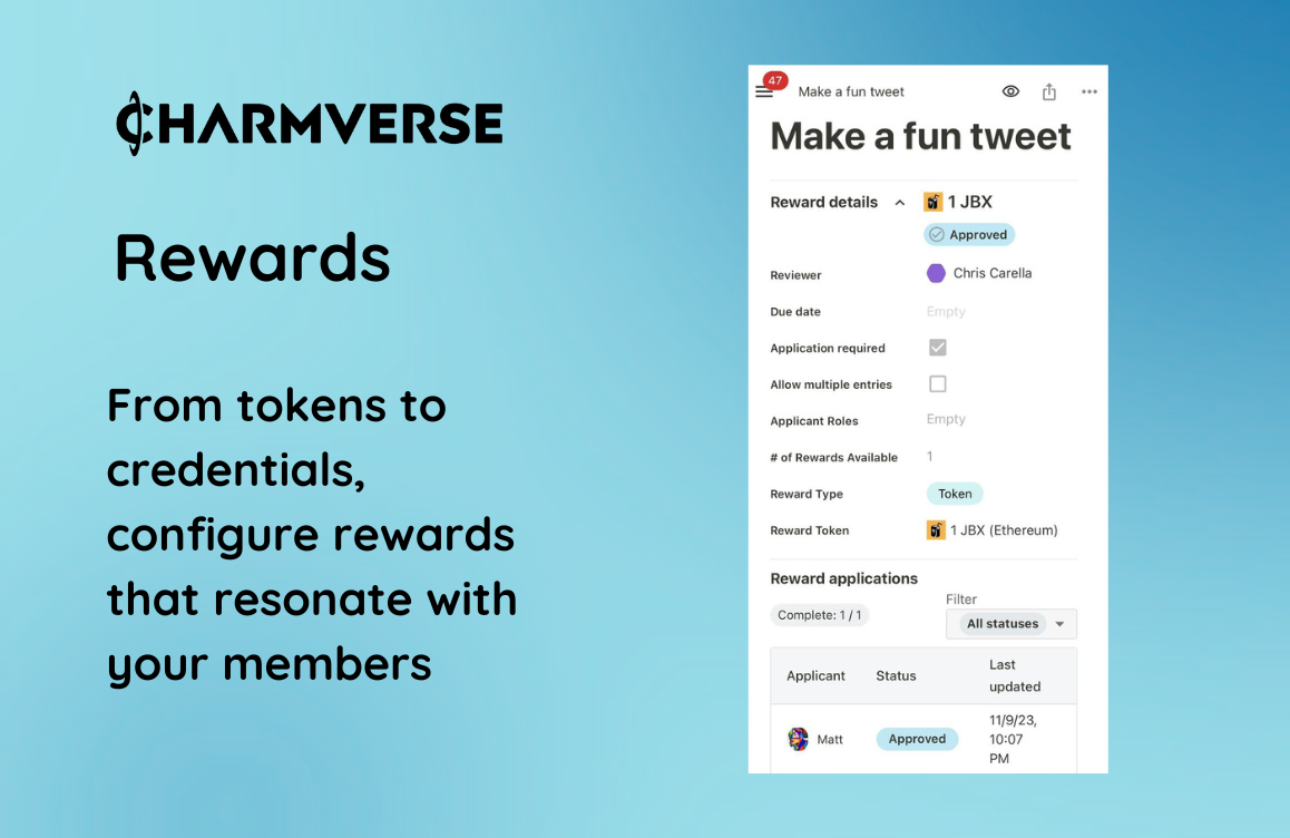 รางวัล Charmverse - เพิ่มขีดความสามารถของ Web3 ด้วยระบบรางวัลที่ยืดหยุ่นและเป็นนวัตกรรม! media 1