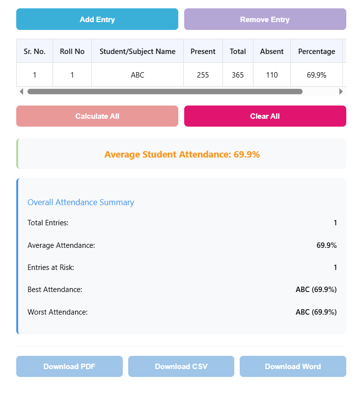 Online Attendance Percentage Calculator gallery image