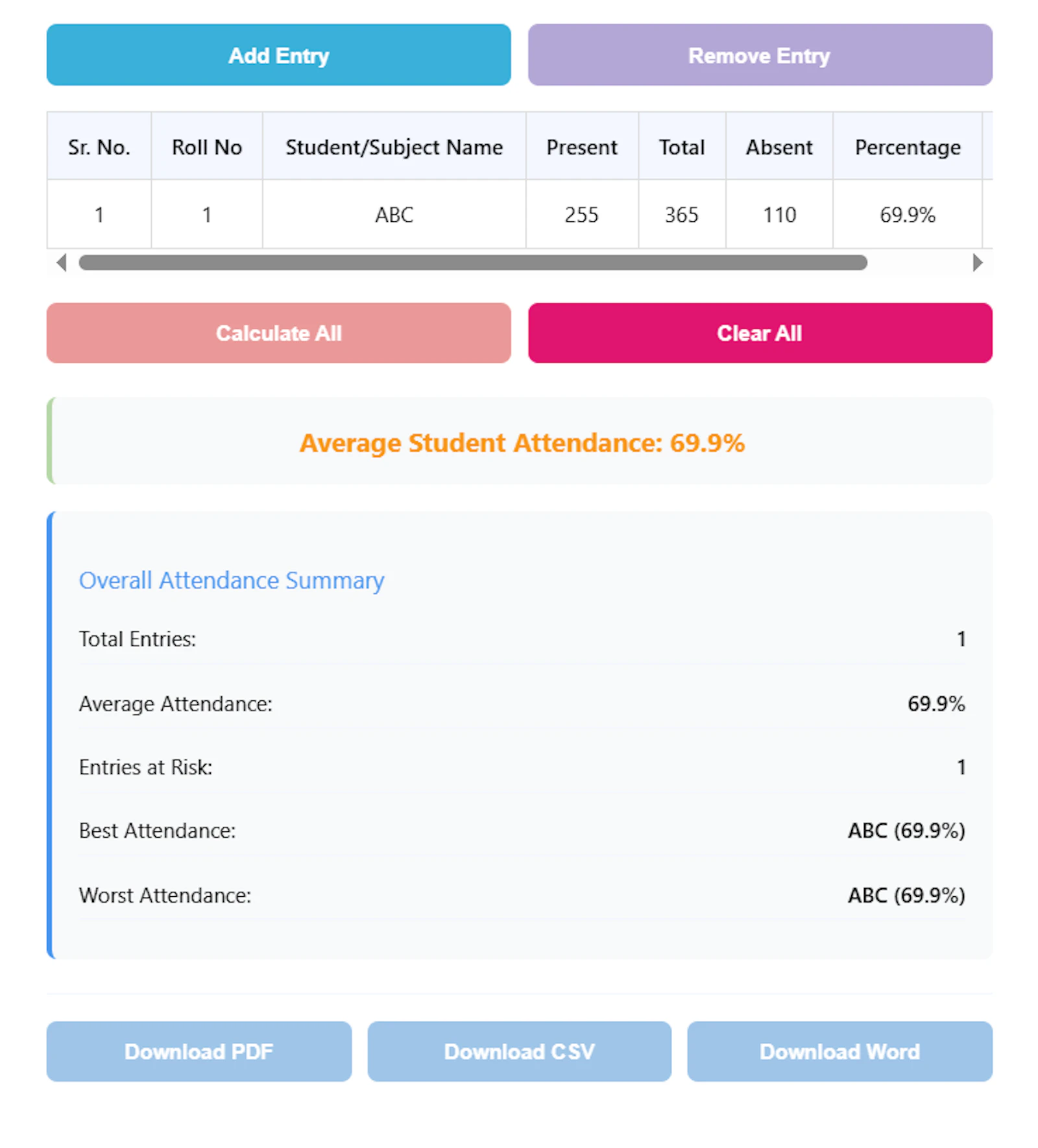 Online Attendance Percentage Calculator screenshot 8