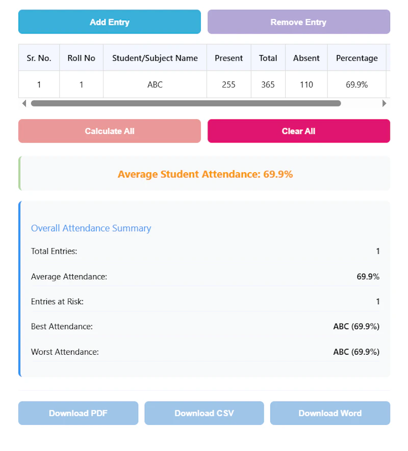 Online Attendance Percentage Calculator screenshot 8