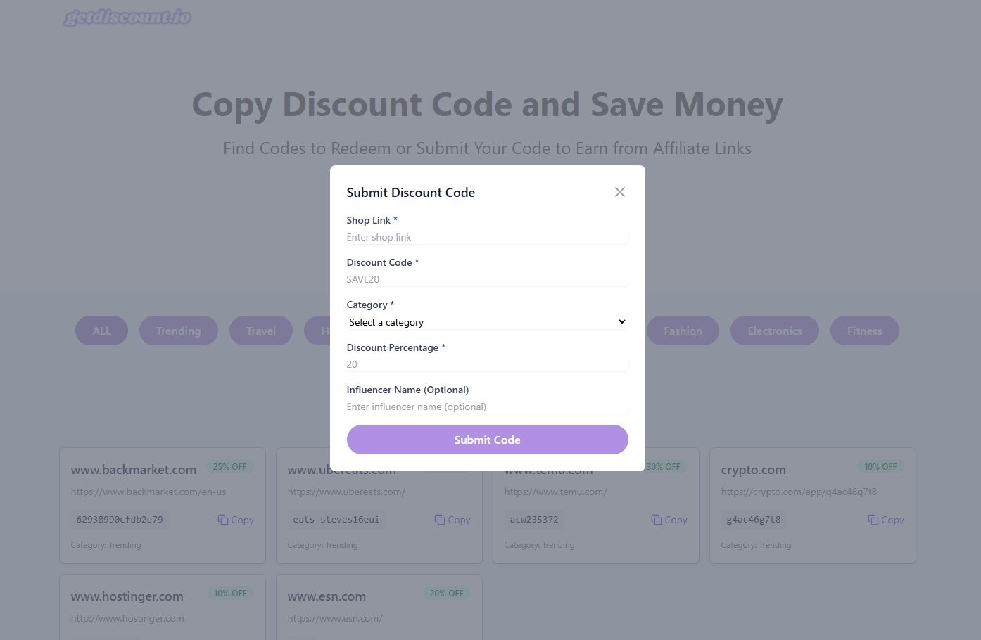 getdiscount.io - संबद्ध के रूप में अर्जित करने के लिए अपने कोड को भुनाने या सबमिट करने के लिए कोड खोजें मीडिया 2