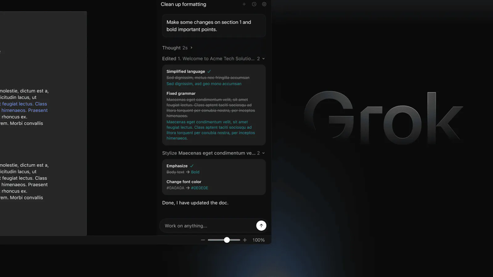 Grok by SpaceXAI for Word screenshot 2