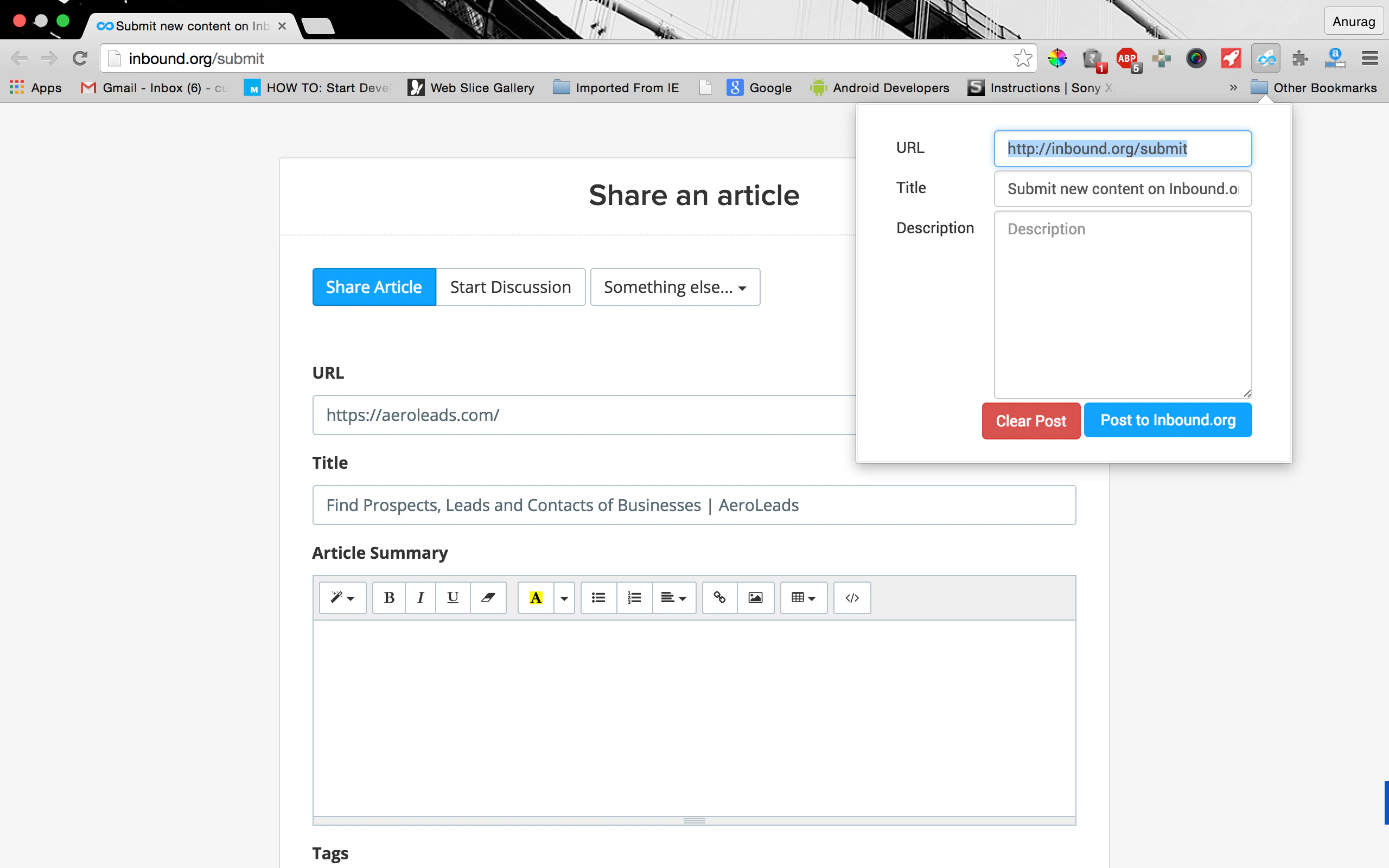 Submit2Inbound.org Chrome Plugin