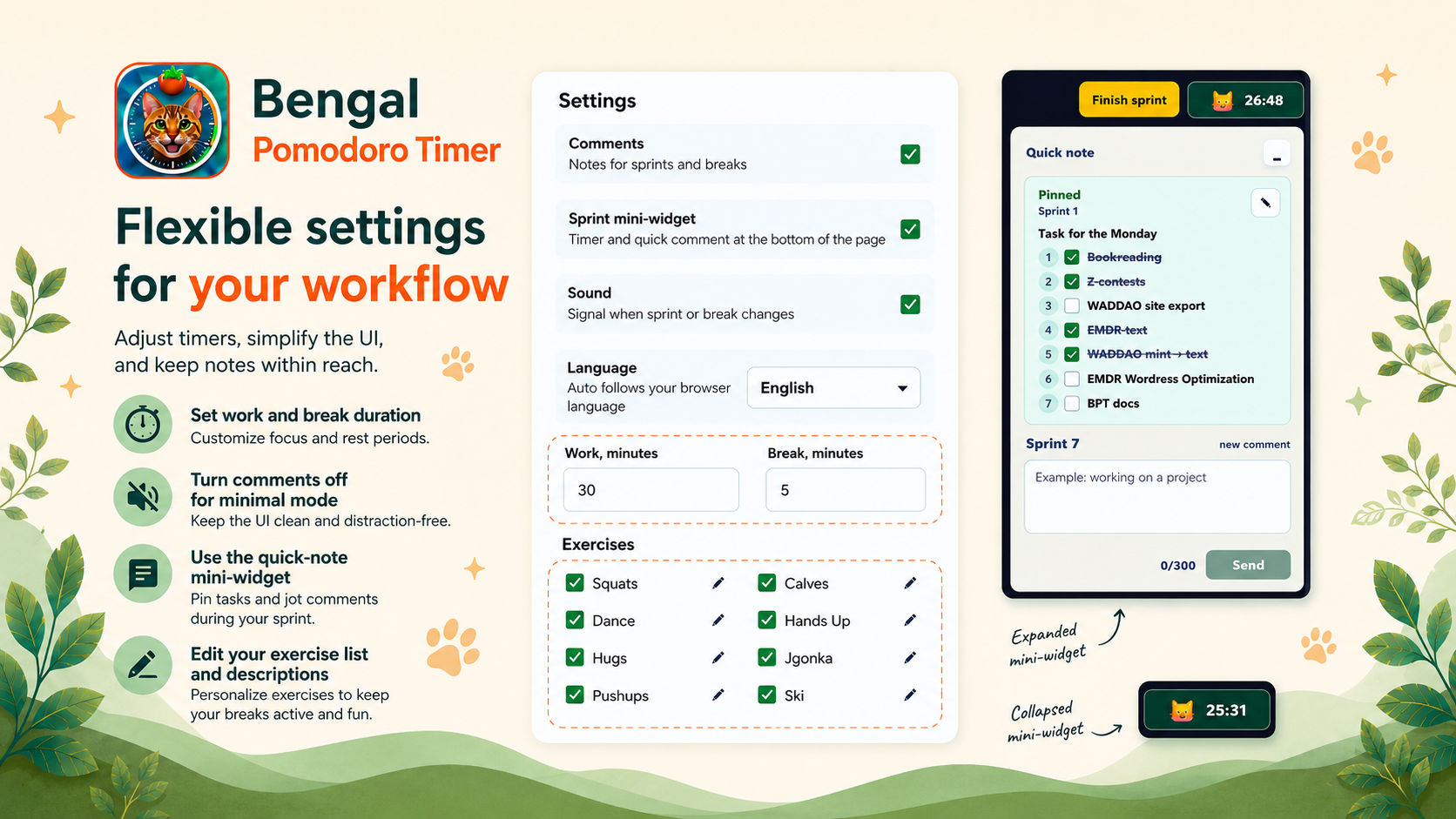 Bengal Pomodoro Timer: Focus & Fitness gallery image