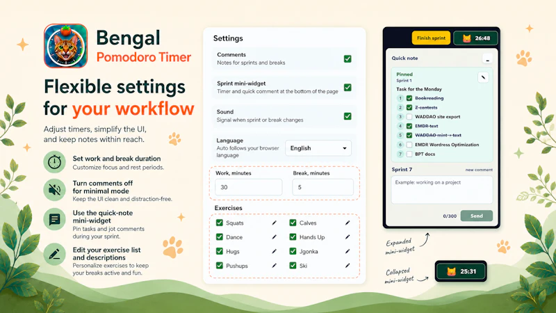 Bengal Pomodoro Timer: Focus & Fitness screenshot 5