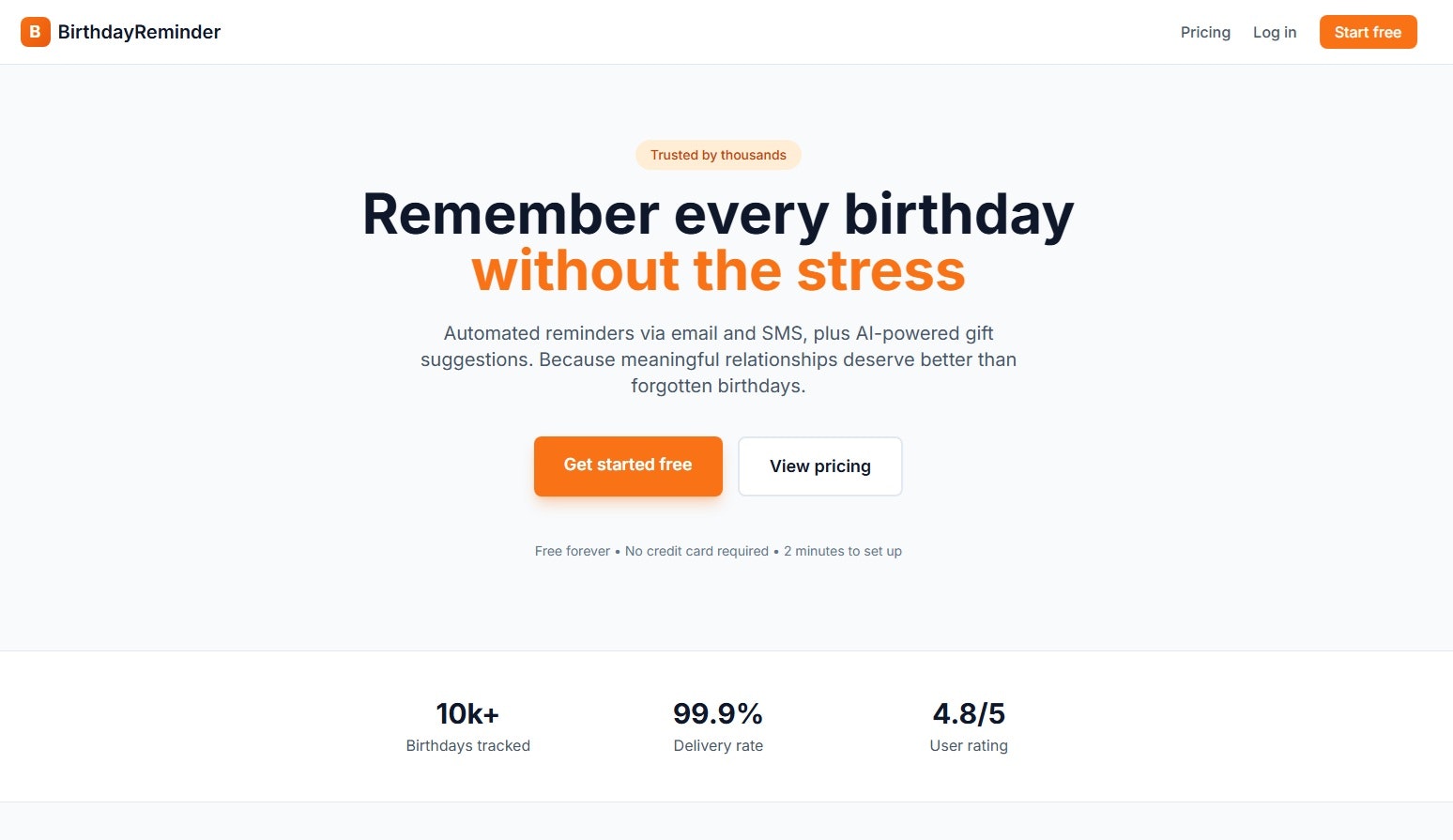BirthdayReminder.uk - Main product screenshot demonstrating key features and user interface