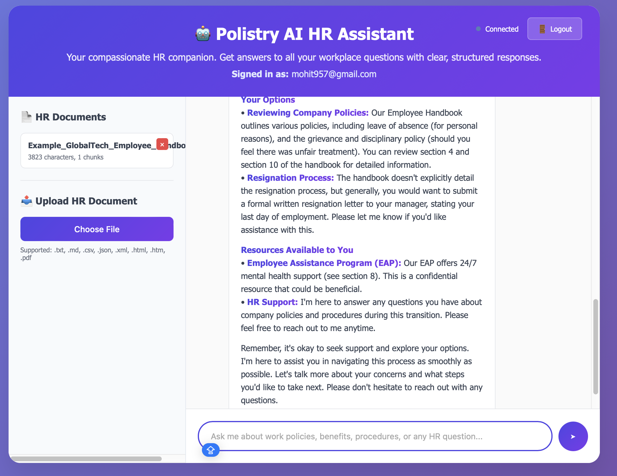 Polytry haben Sie - Ein HR -Assistent für Richtlinien und Mitarbeiterhandbuch -Chat -Bot Medien 3