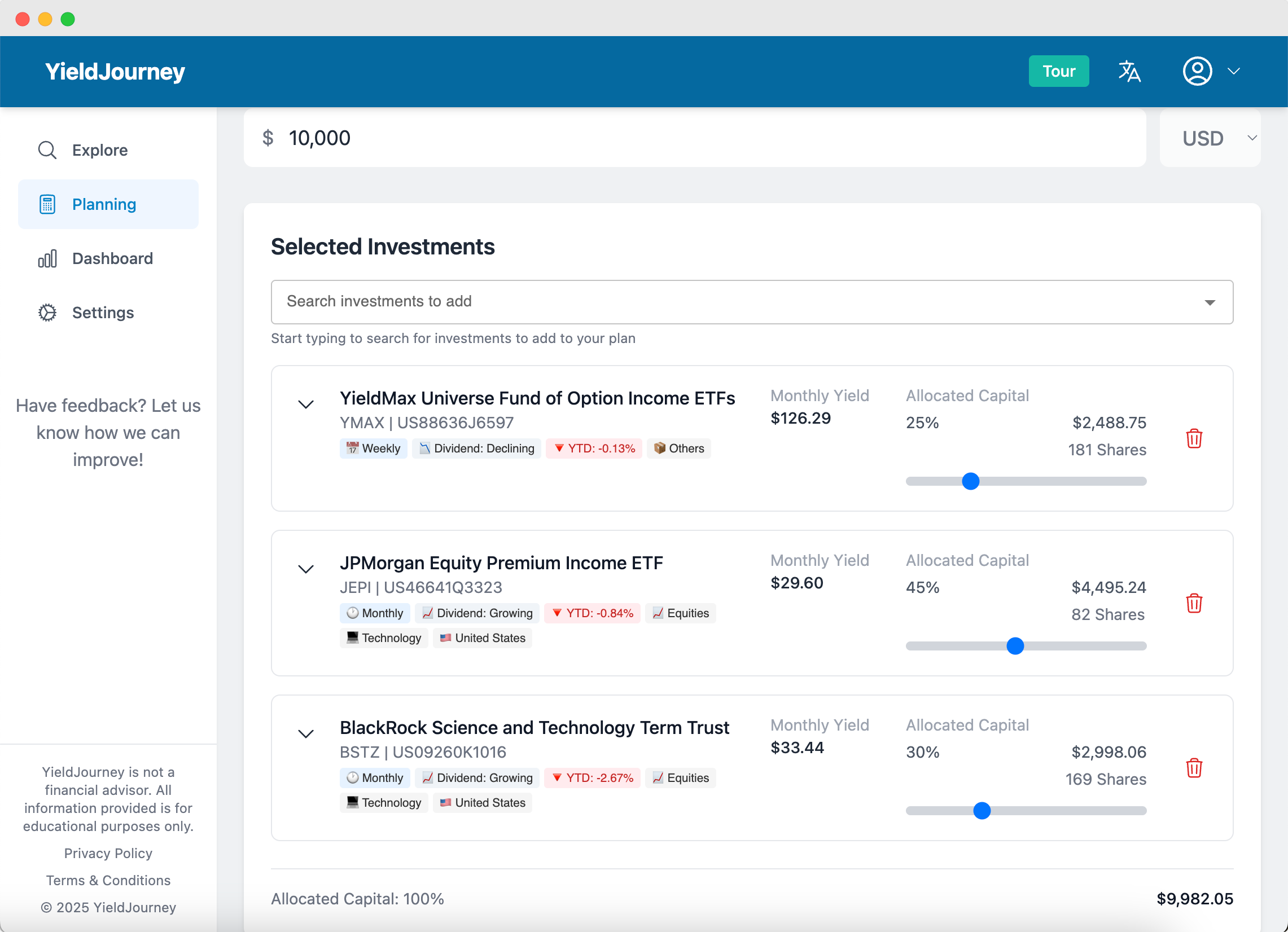 Raldjourney: dividendi mensili principali media 4
