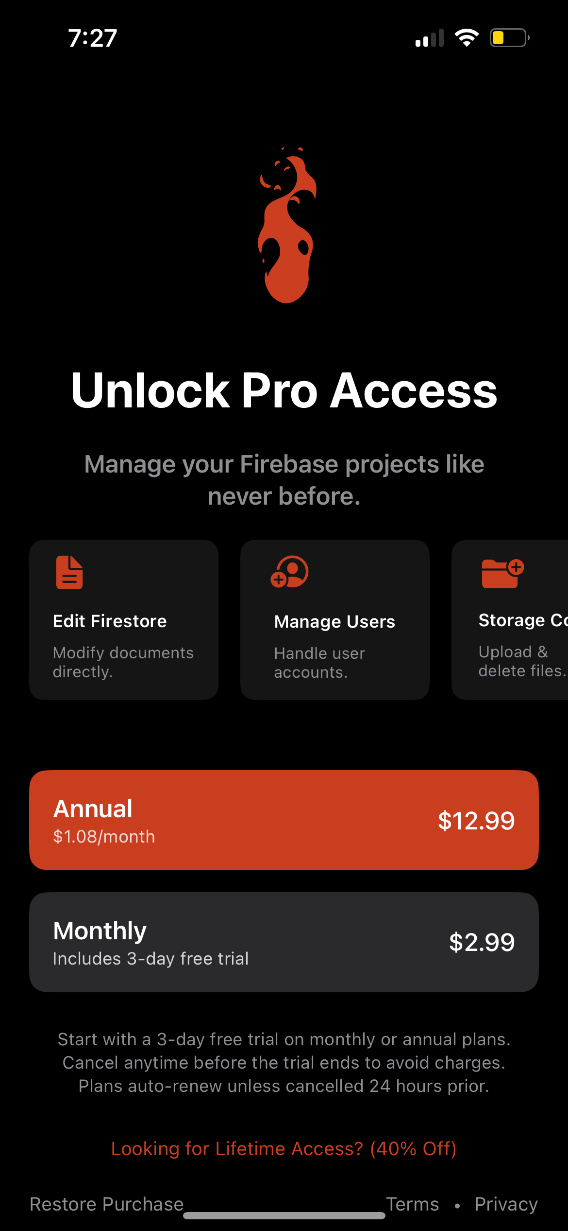وسائط Firelog (Firebase Mobile) - تطبيق Firebase Mobile 3