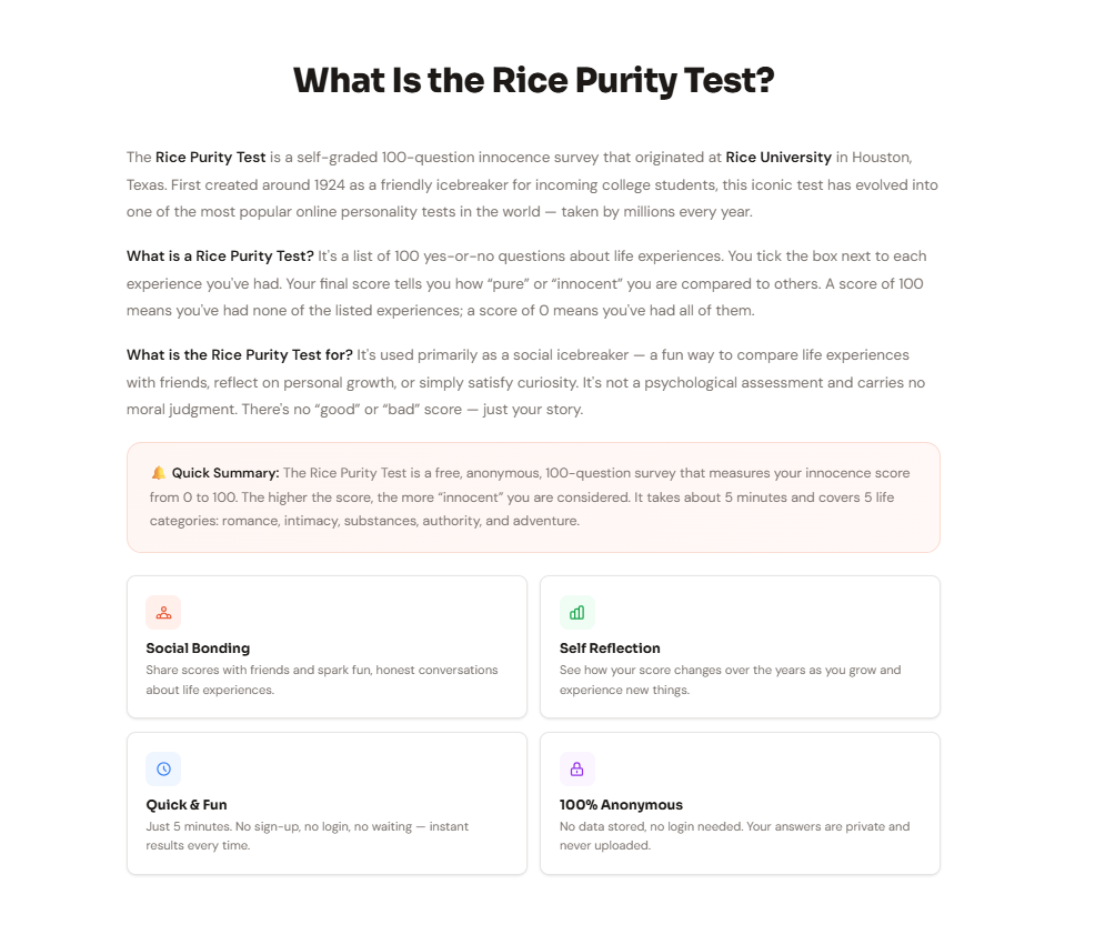 Rice Purity Test 2026 gallery image