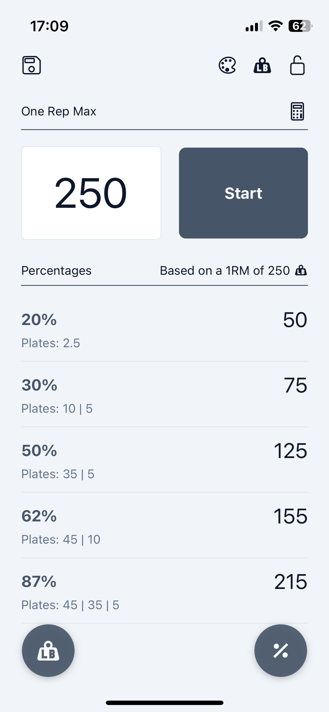 1RM Percentage Workout Calculator - Screenshot 3 showing product features and functionality