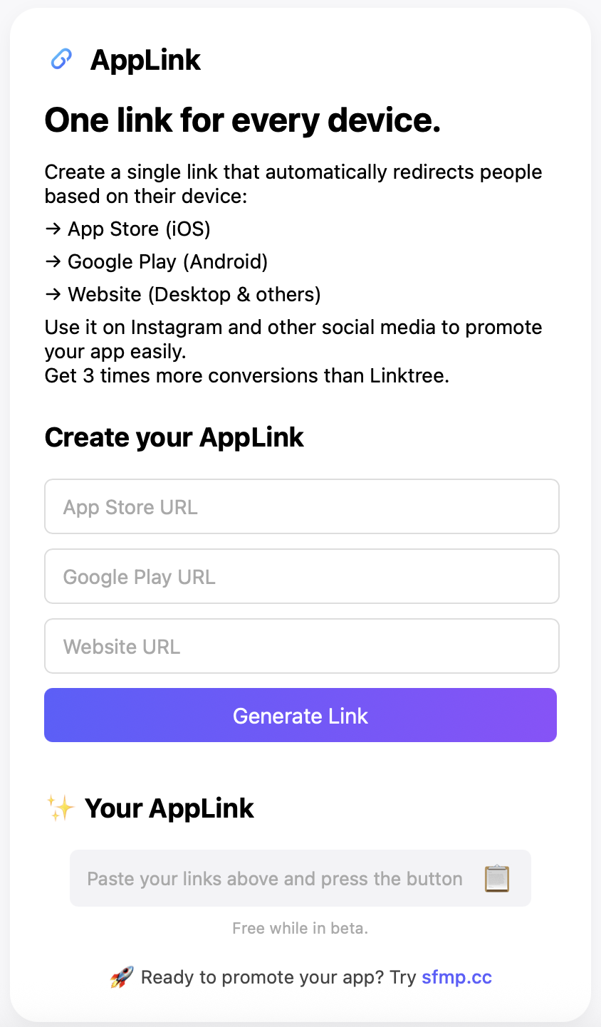 1 link to convert user to OS's app store gallery image