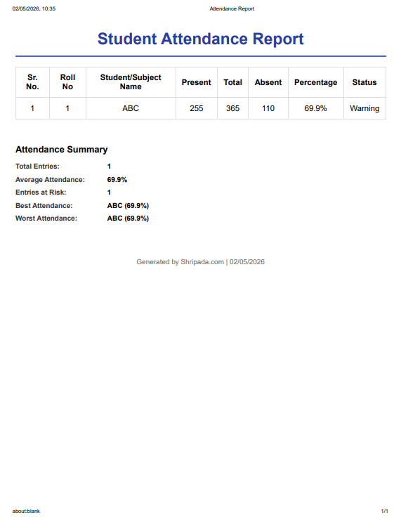 Online Attendance Percentage Calculator gallery image