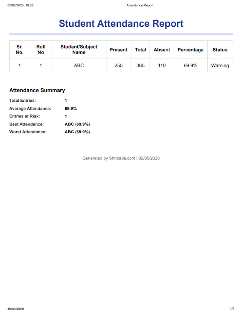 Online Attendance Percentage Calculator screenshot 9