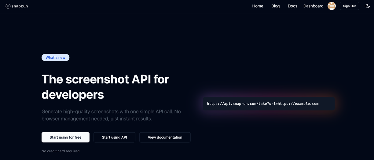 Snaprun - 하나의 간단한 API 호출로 고품질 스크린 샷을 생성하십시오 미디어 1