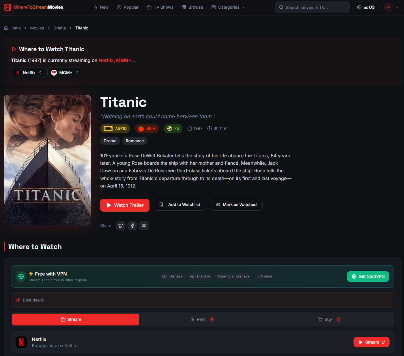 Where To Stream Movies - Screenshot 2 showing product features and functionality
