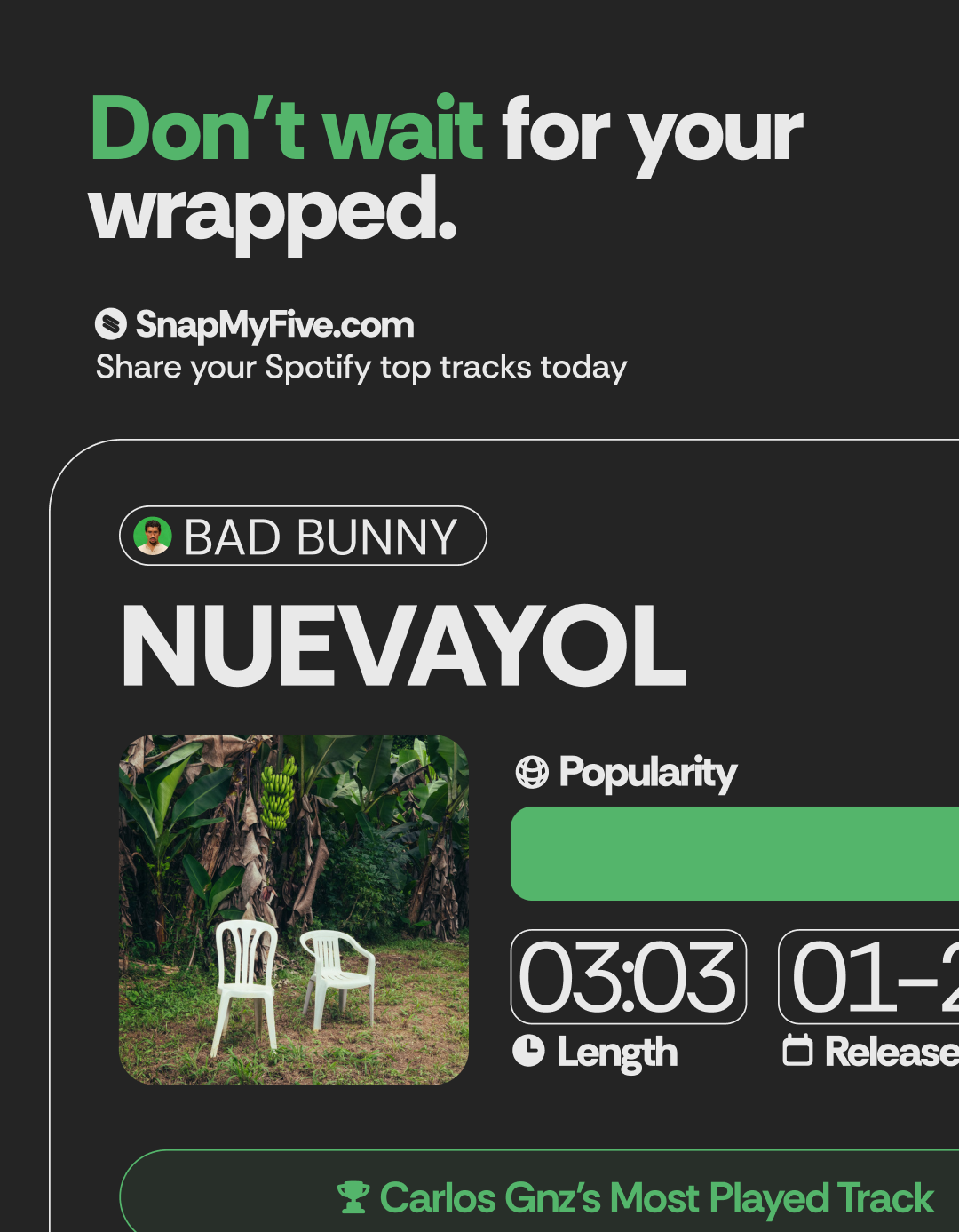 SnapMyFive - Design-focused Spotify listening stats media 2