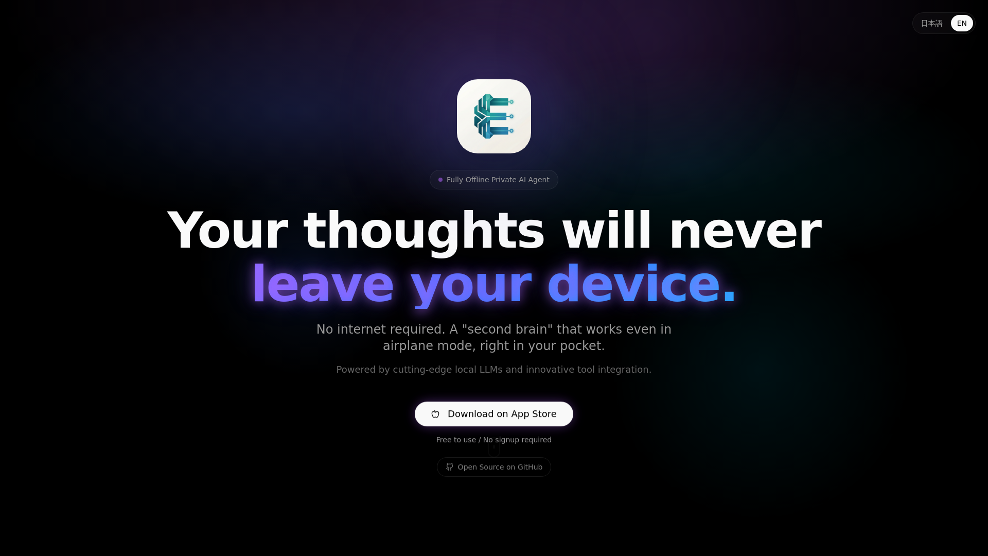 Elio: Offline AI & MCP - Main product screenshot demonstrating key features and user interface
