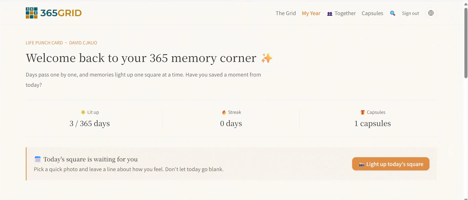 365grid: Solo, shared & capsule memories gallery image