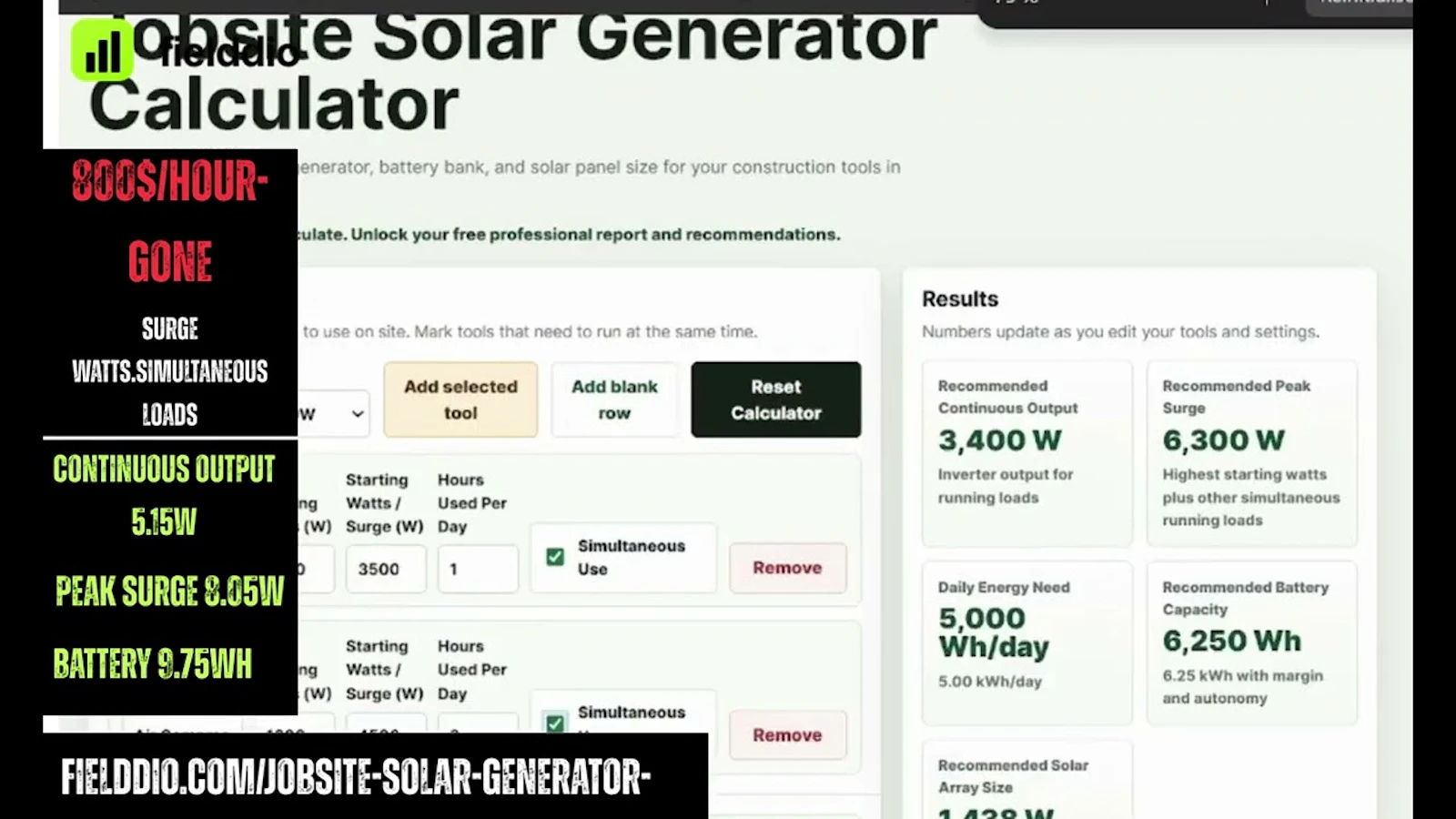 Jobsite Solar Generator Calculator screenshot 1 (video preview)