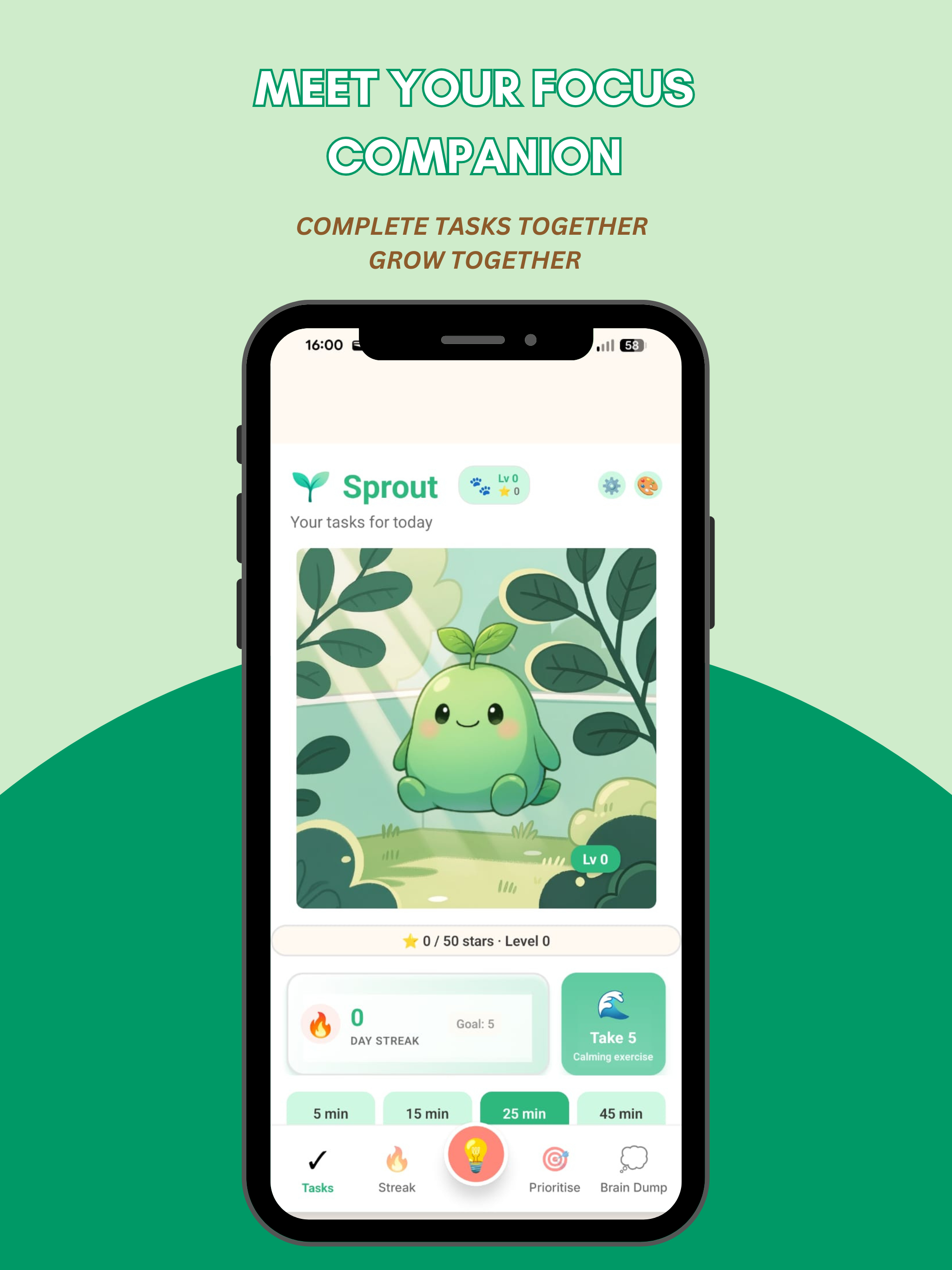  Sprout - Guilt-free ADHD task manager - Main screenshot showing features and interface