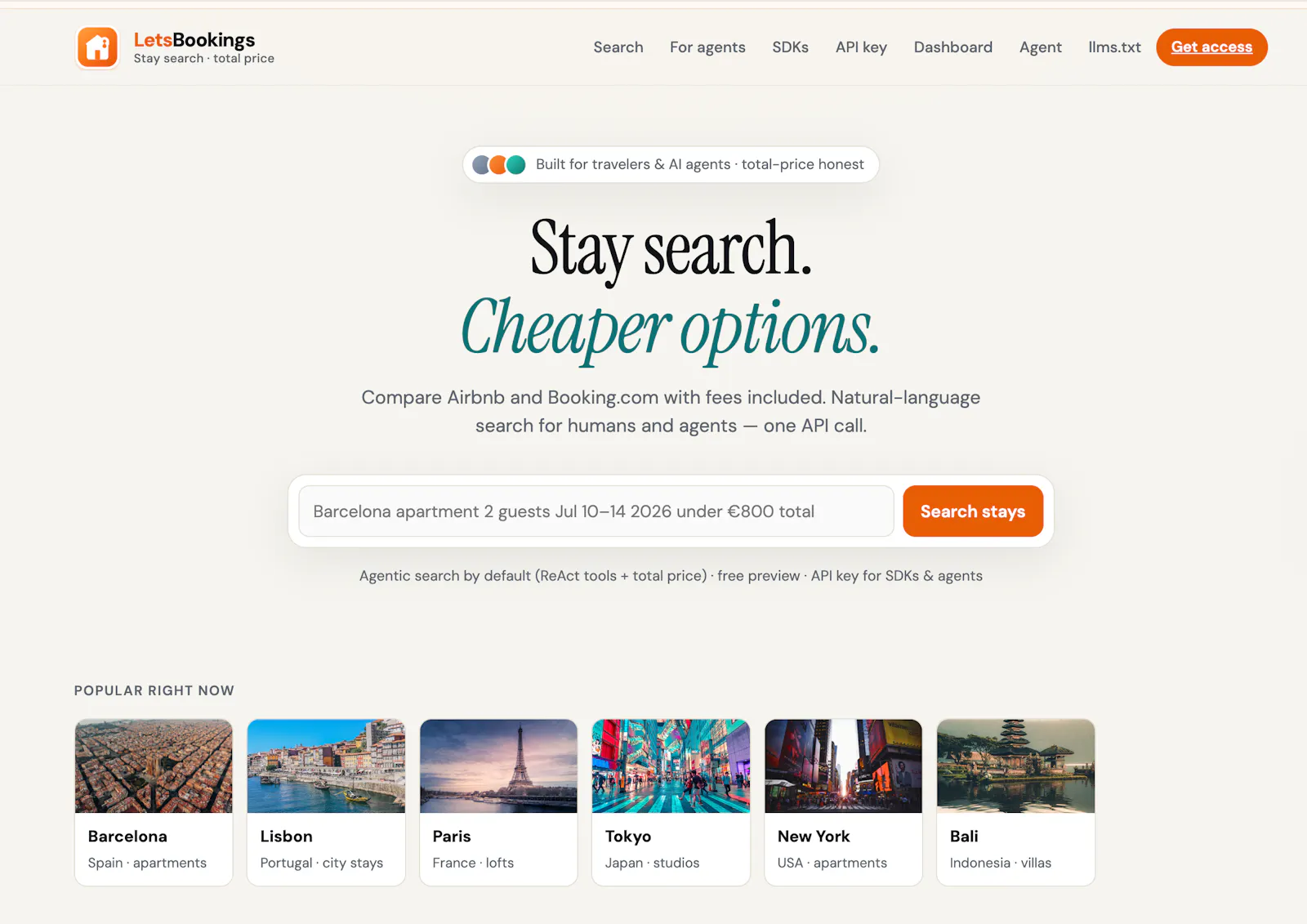 LetsBookings — stay search for agents screenshot 1