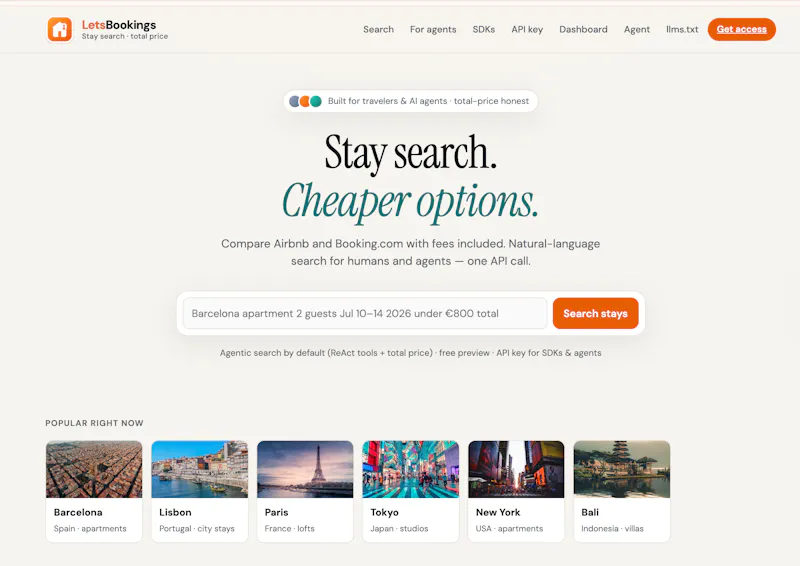 LetsBookings — stay search for agents screenshot 1