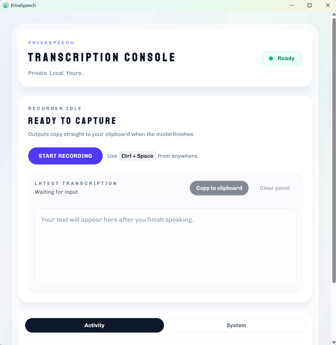 PrivaSpeech - Main product screenshot demonstrating key features and user interface