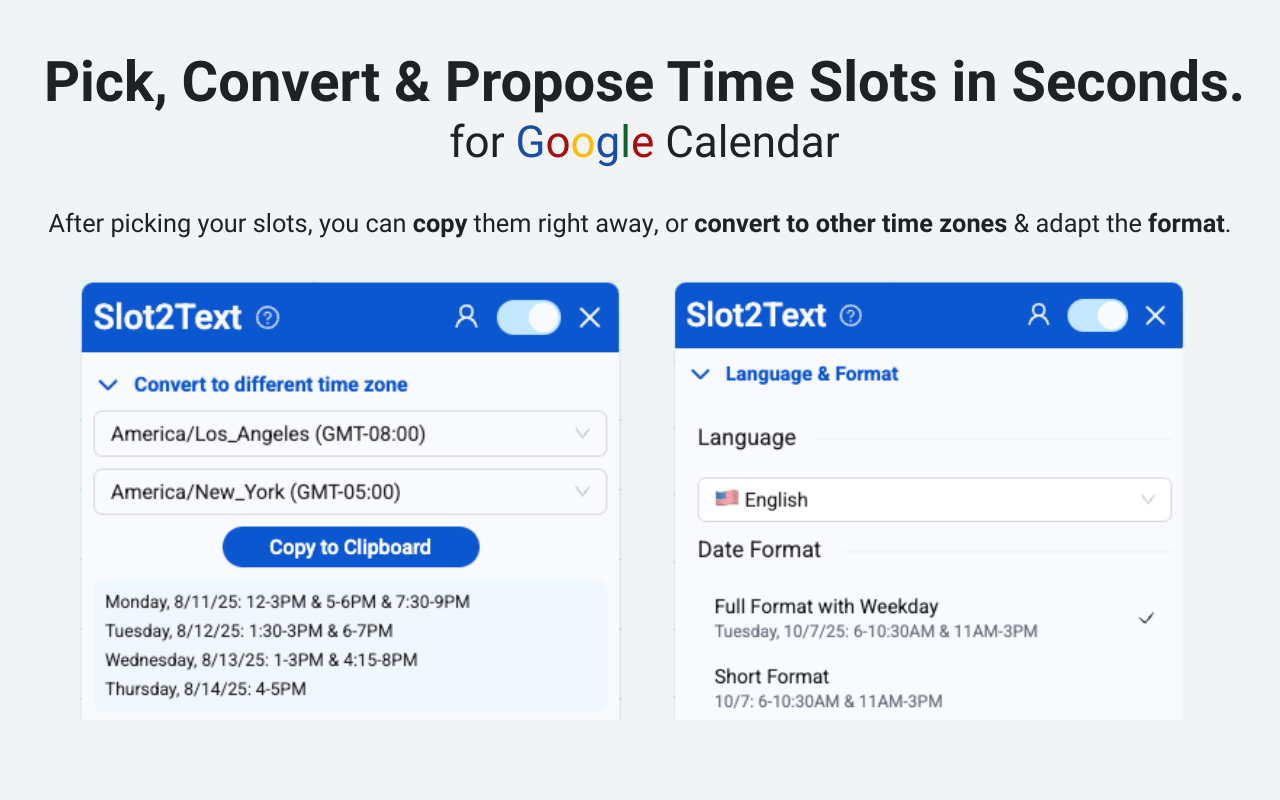 Slot2Text - Chrome Extension for GCal gallery image