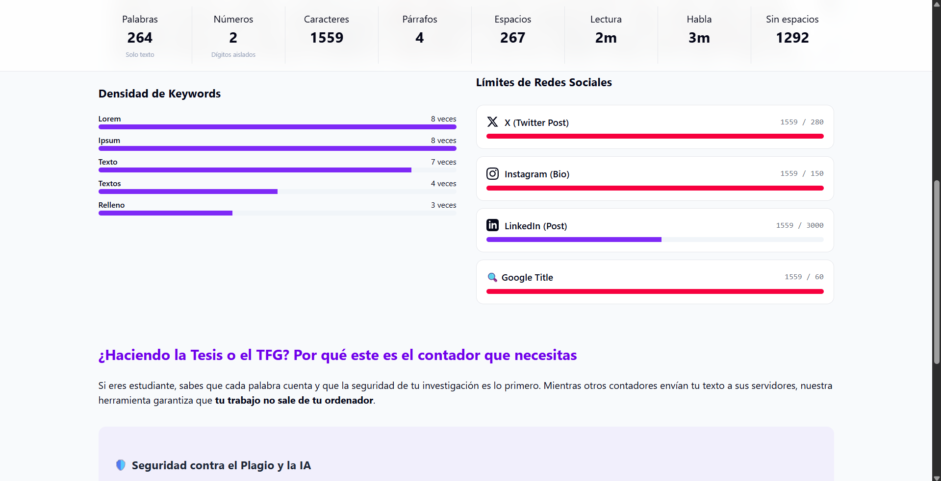 Contador de Palabras Pro - Screenshot 4 showing product features and functionality