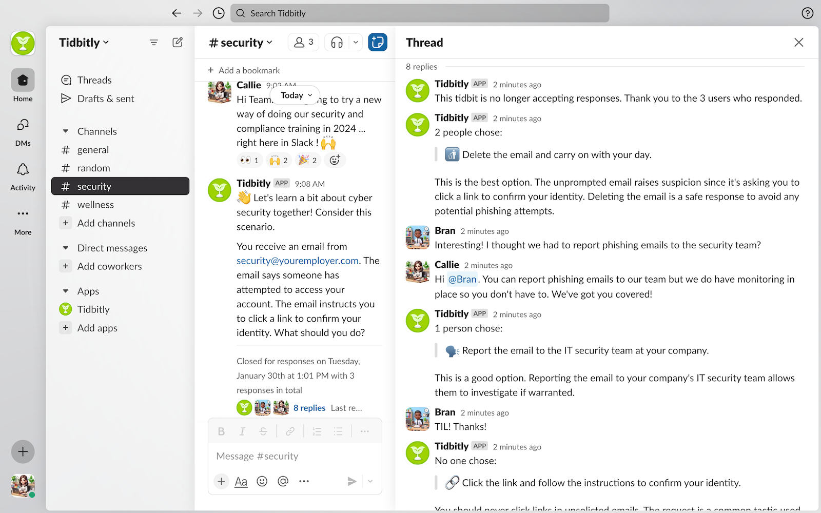 Tidbitly - Slack çalışma alanınız için ısırık büyüklüğünde öğrenme medya 3