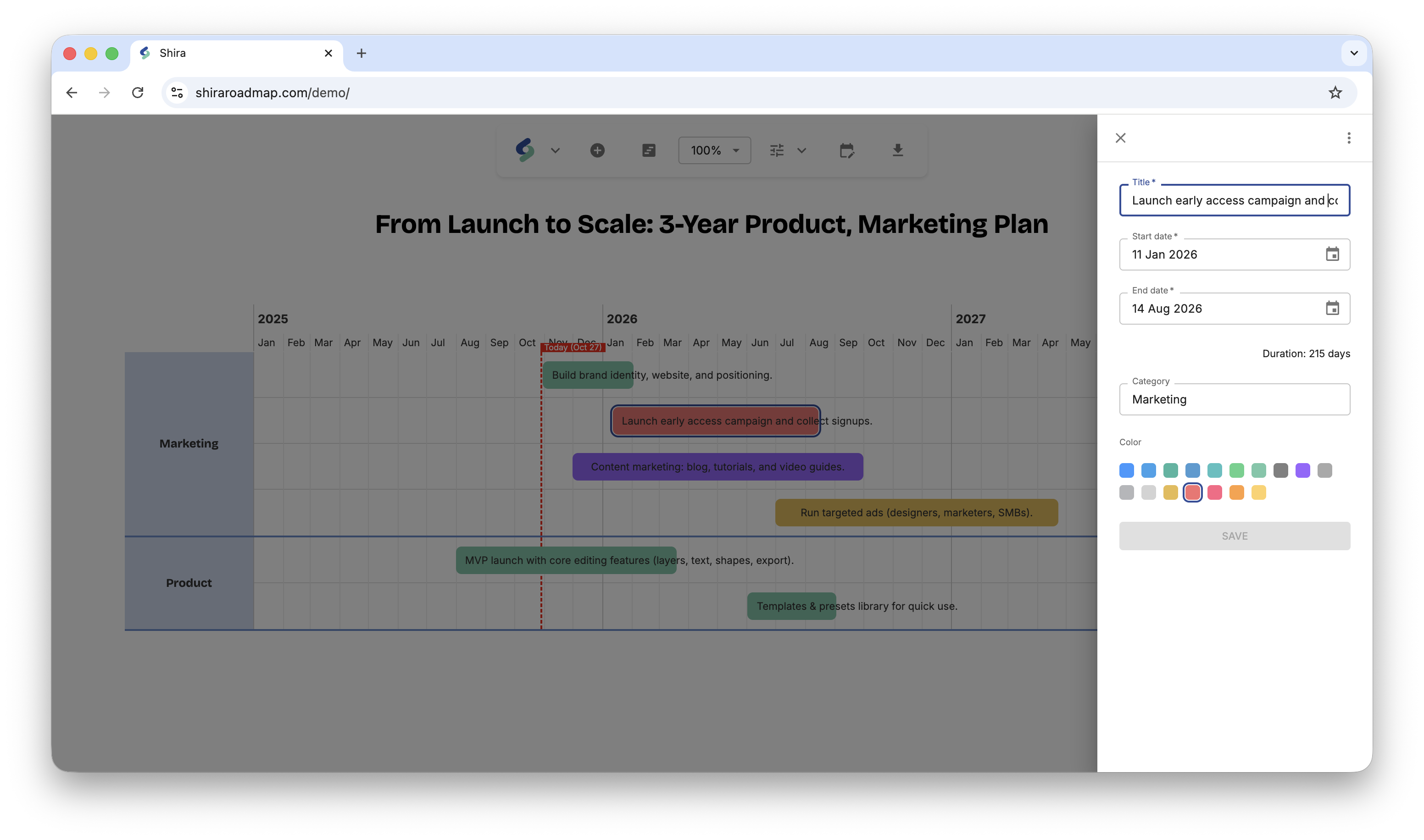Shira roadmap - Screenshot 2 showing product features and functionality